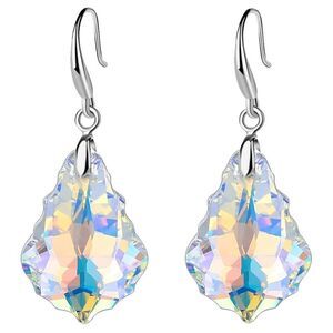 Silver with Iridescent AB Austrian Crystal Baroque Dangling Drop Hook Earrings